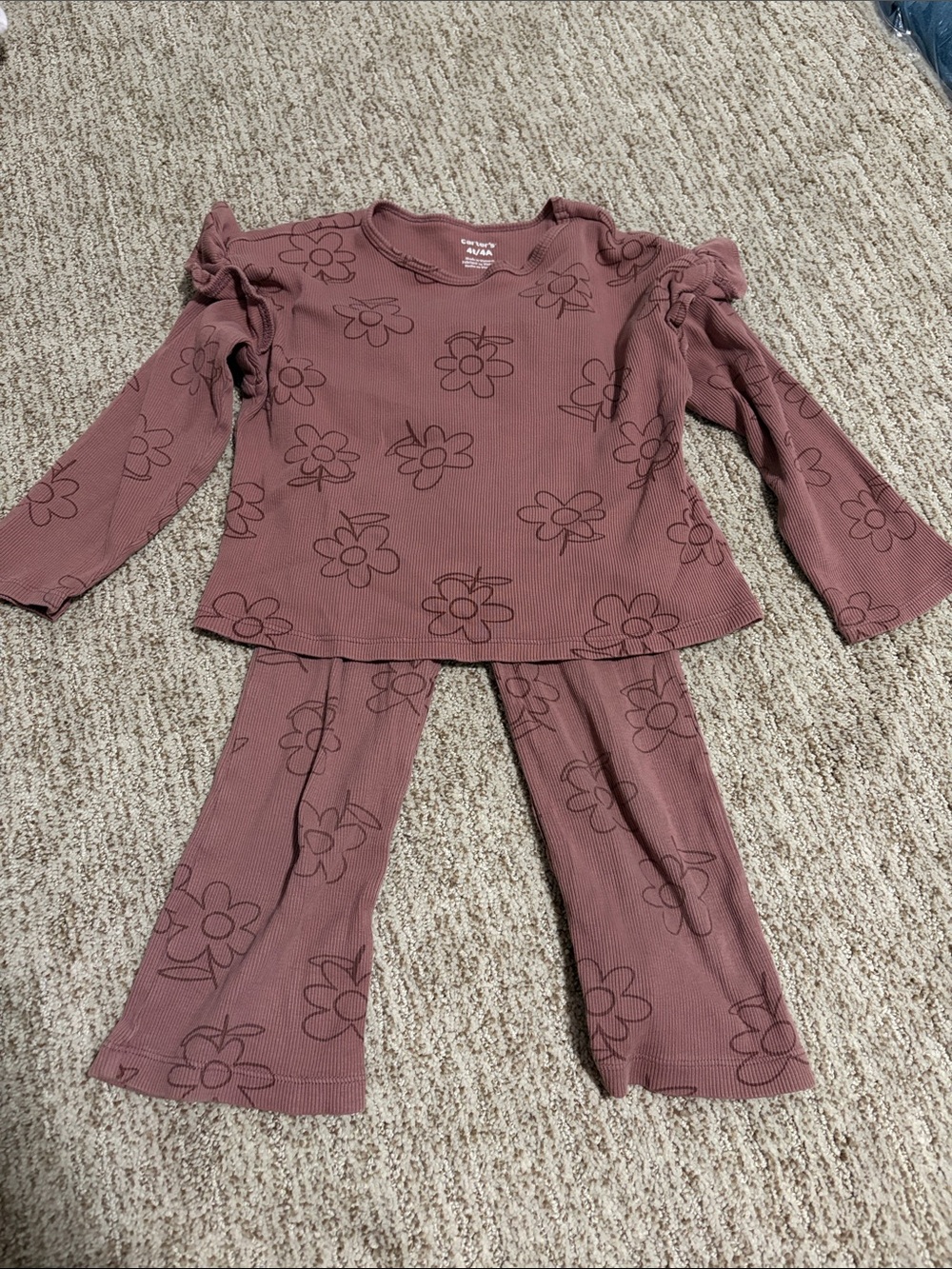Carter's Dusty Mauve Floral Ruffle Shoulder Pajama Set